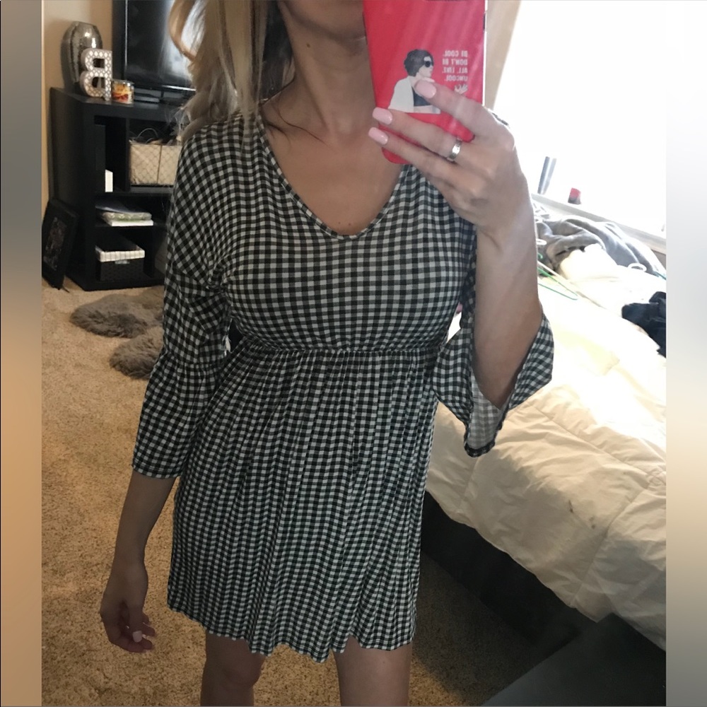 Black and white gingham mini dress